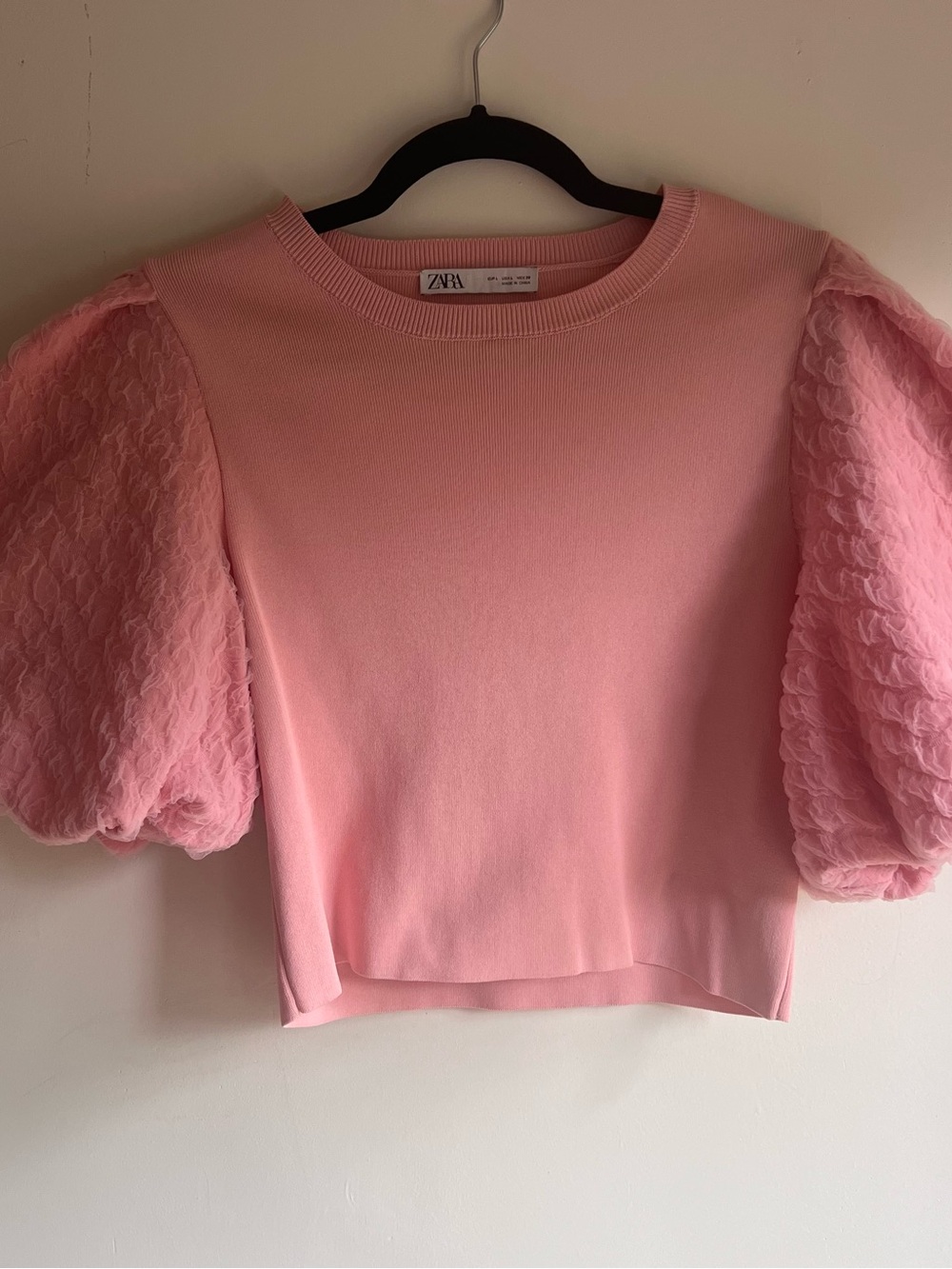 Zara Pink Puff Sleeve Knit Top